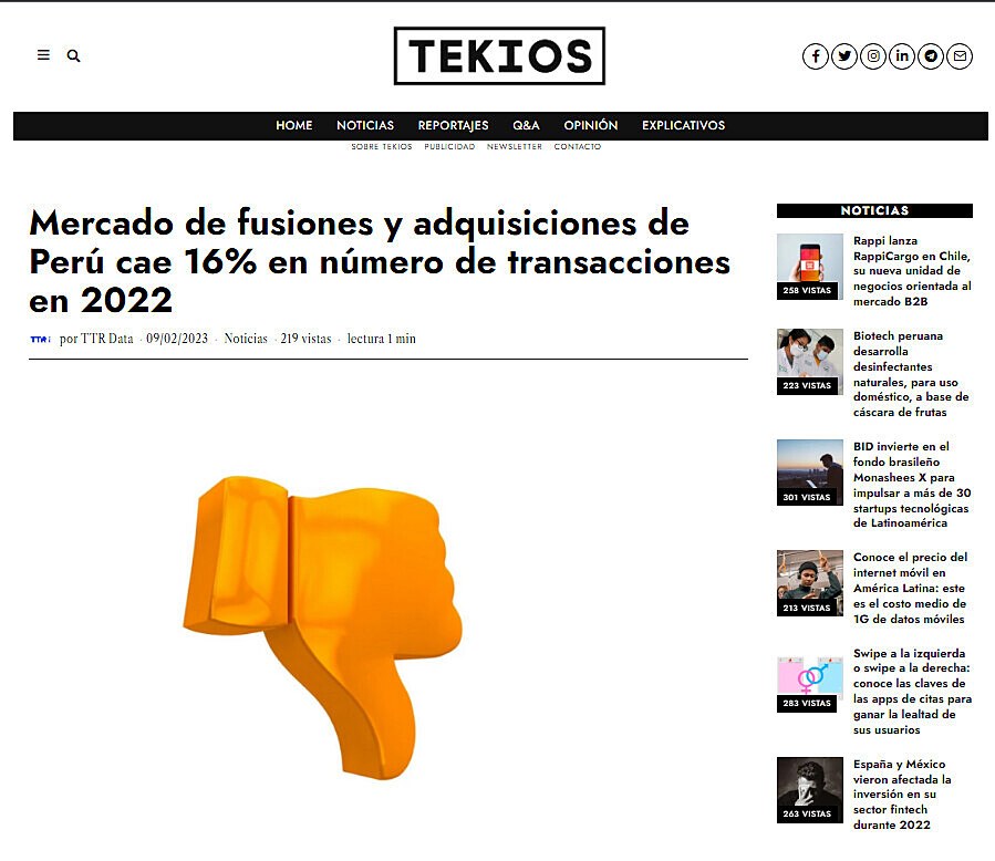 Mercado de fusiones y adquisiciones de Per cae 16% en nmero de transacciones en 2022